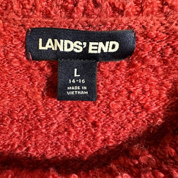 Lands'โ End Red Boucle Knit Round Neck Pullover Sweater Size L - Picture 3 of 6